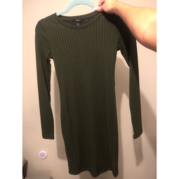 Olive ribbed long sleeve dress - Picture 1 of 4